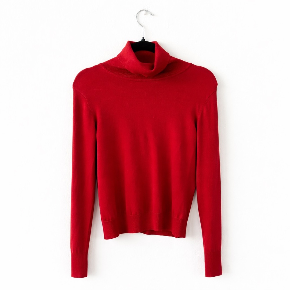 🧶Springfield Red Turtleneck Sweater Size M Classic Knit Top